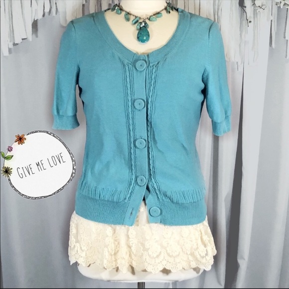 Liz & Co Blue Sweater Cardigan Kitted size Medium - Picture 2 of 8